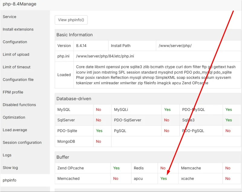 APCu for PHP 8.4 in aaPanel